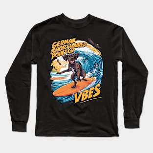 German Shorthaired Pointer Catching Big Wave Long Sleeve T-Shirt